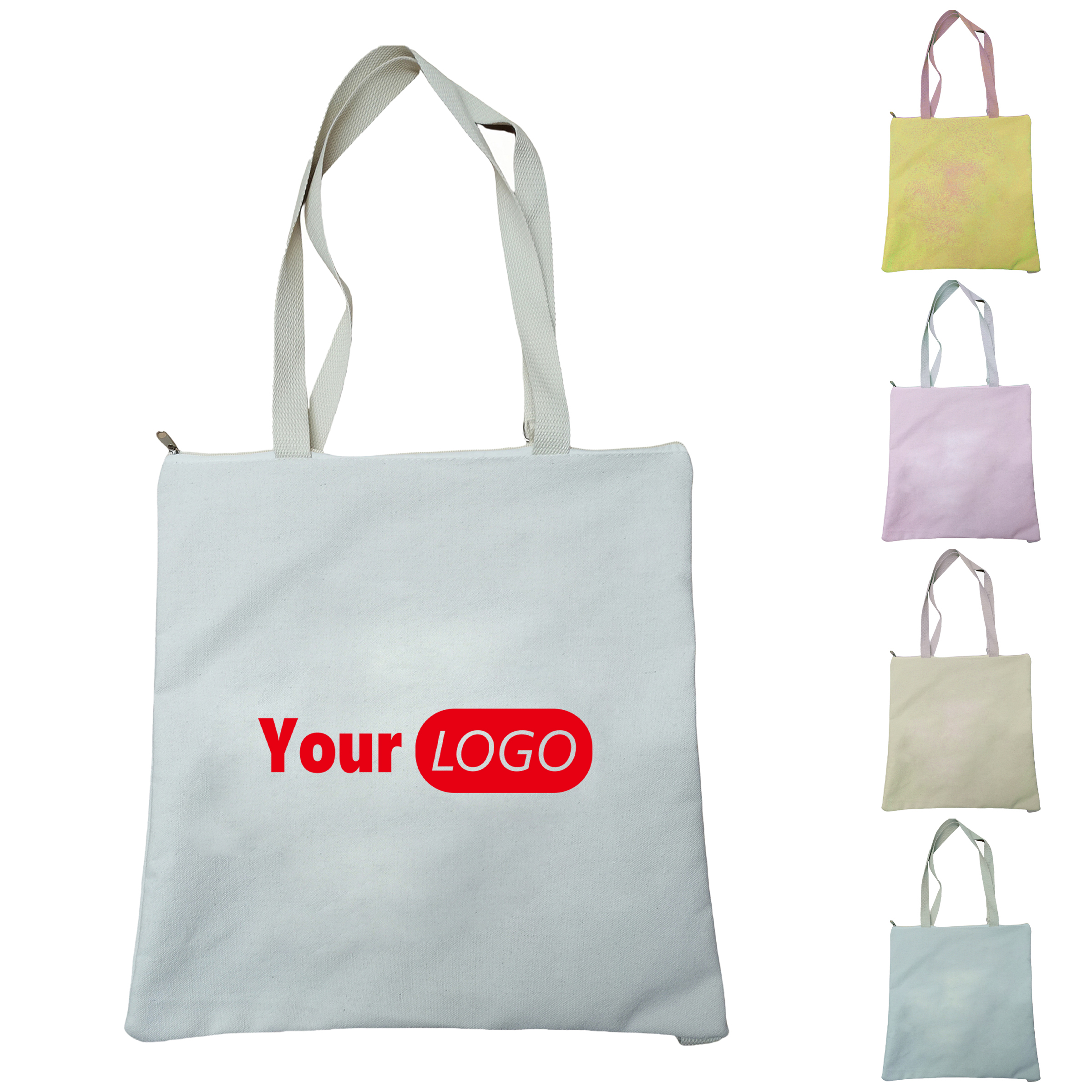 Canvas Customizable Solid Color Student Tote Bag, custom tote bag with logo imprint 2