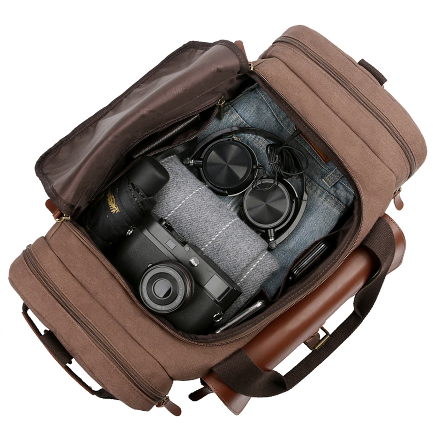 Deluxe canvas pu leather shoulder strap Travel Duffel Bag 6