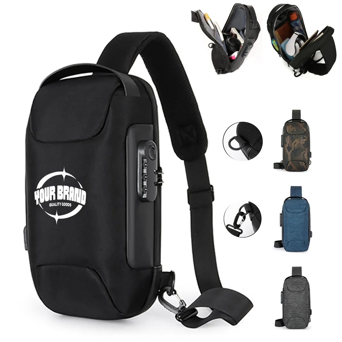 Sling Men Backpack Chest Storage Zipper Bag with Password 2