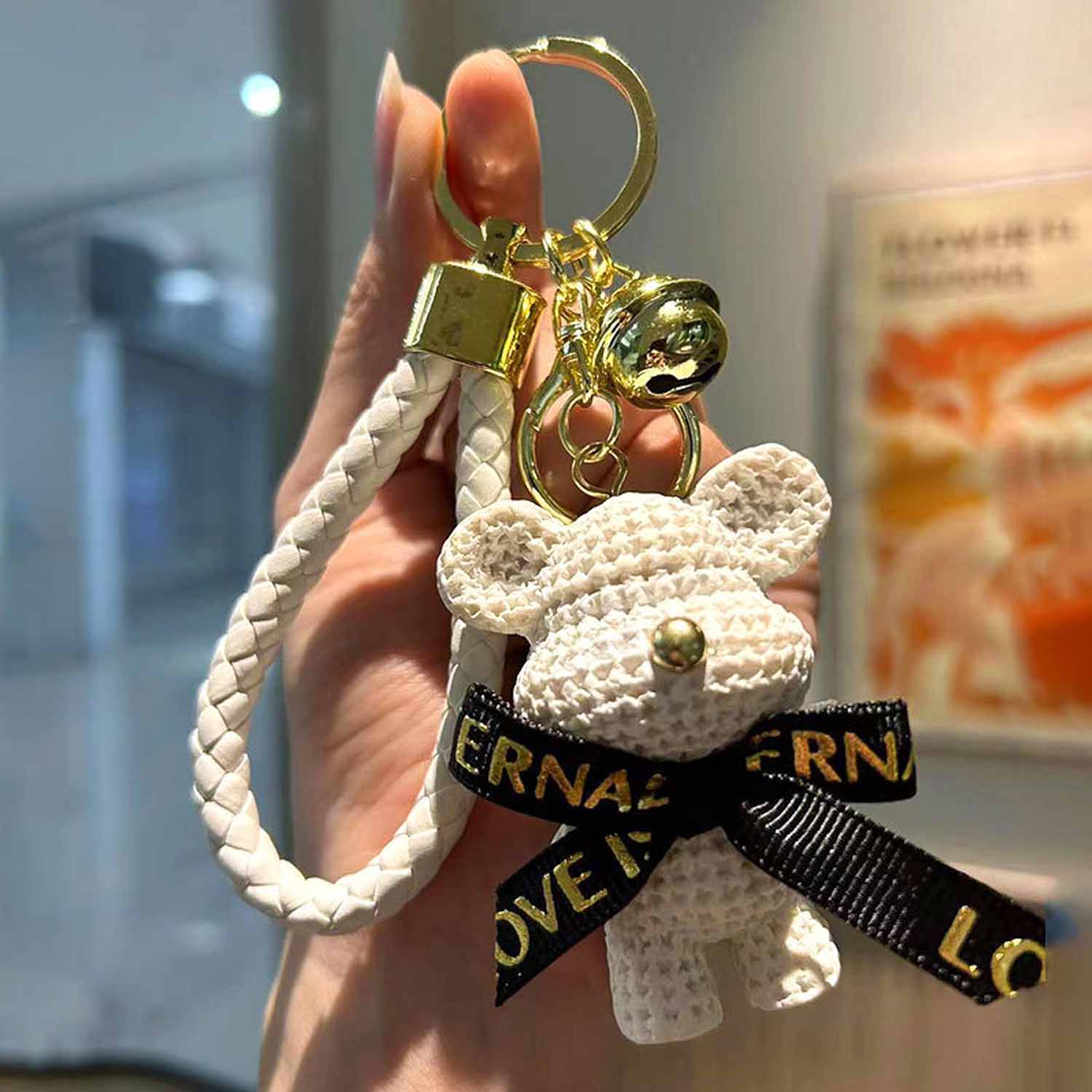 Cartoon resin woolen bear doll car keychain 2