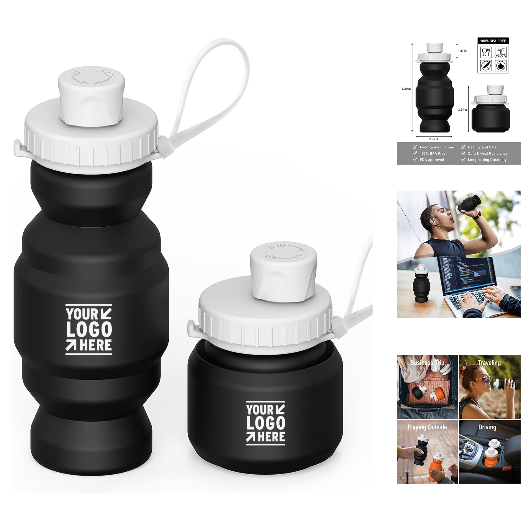 10.8OZ BPA Free Reusable Silicone Foldable Portable Leakproof Collapsible Water Coffee Bottle