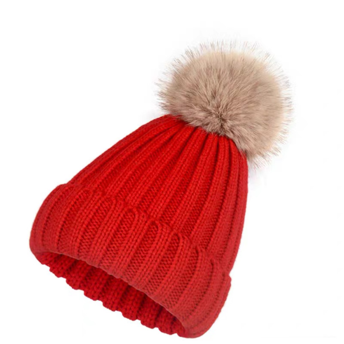 Warm Winter Beanie with Faux Fur Pompom and Fleece Lining 7