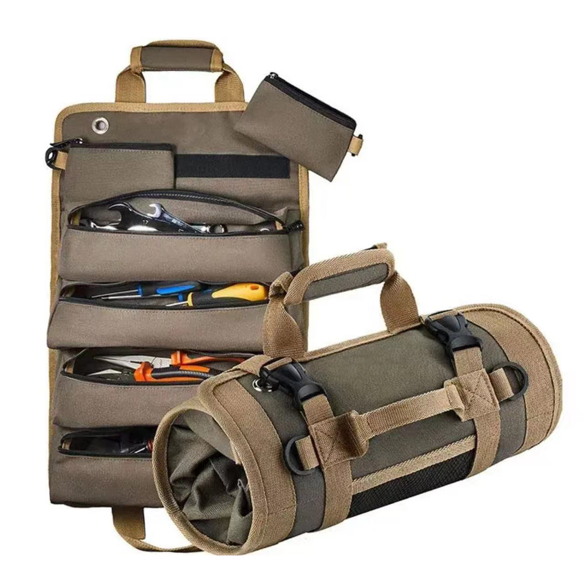 Oxford Roll Up Tool Bag With Multiple Pockets And Buckle Closure 3