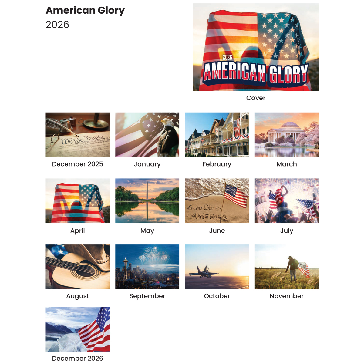 American Glory Spiral Wall Calendar 2