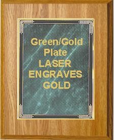 7" x 9" Oak Finish Plaque with a Green Marble Mist Plate 1