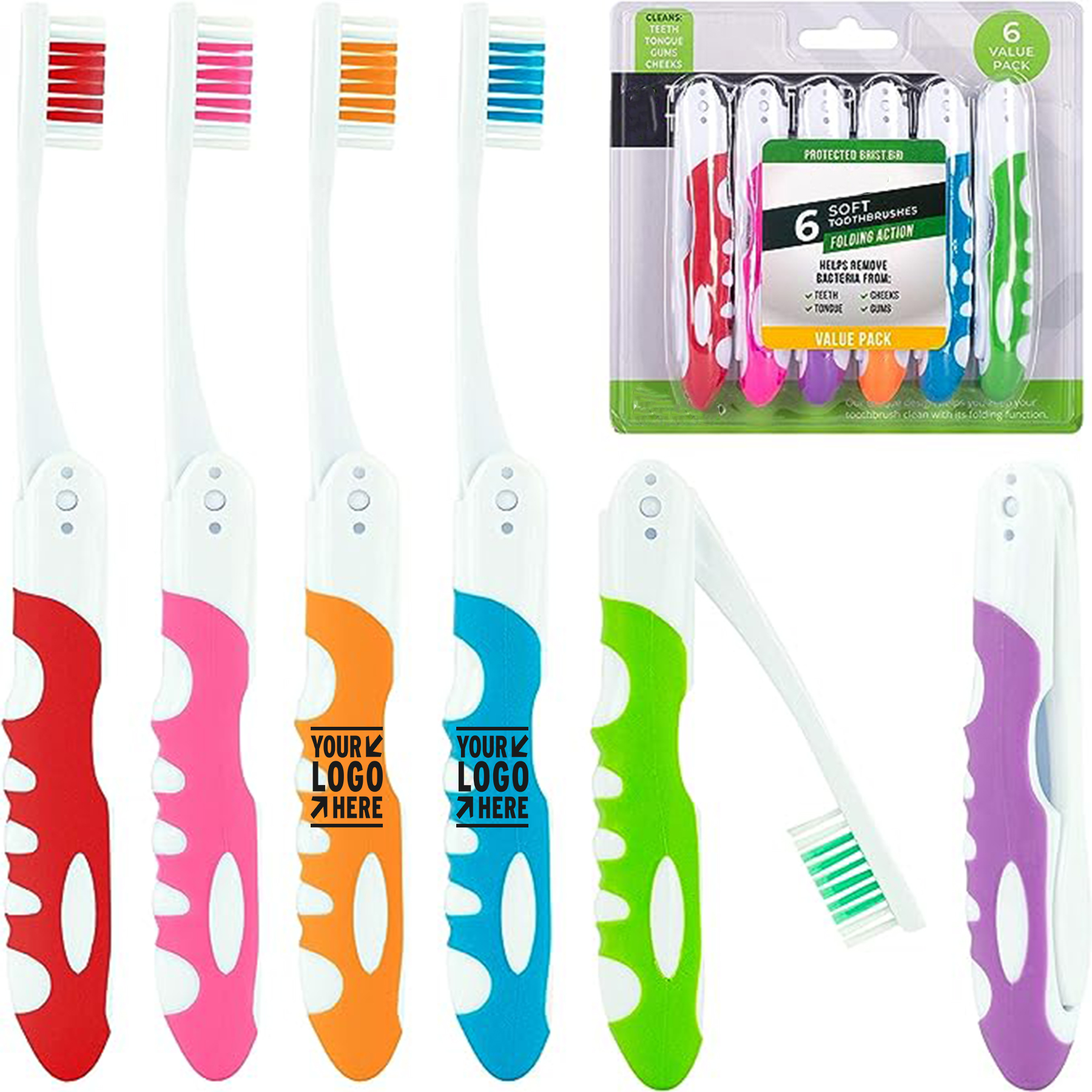 Medium-Multicolor Bristle Travel Folding Camping Toothbrush Bulk 2