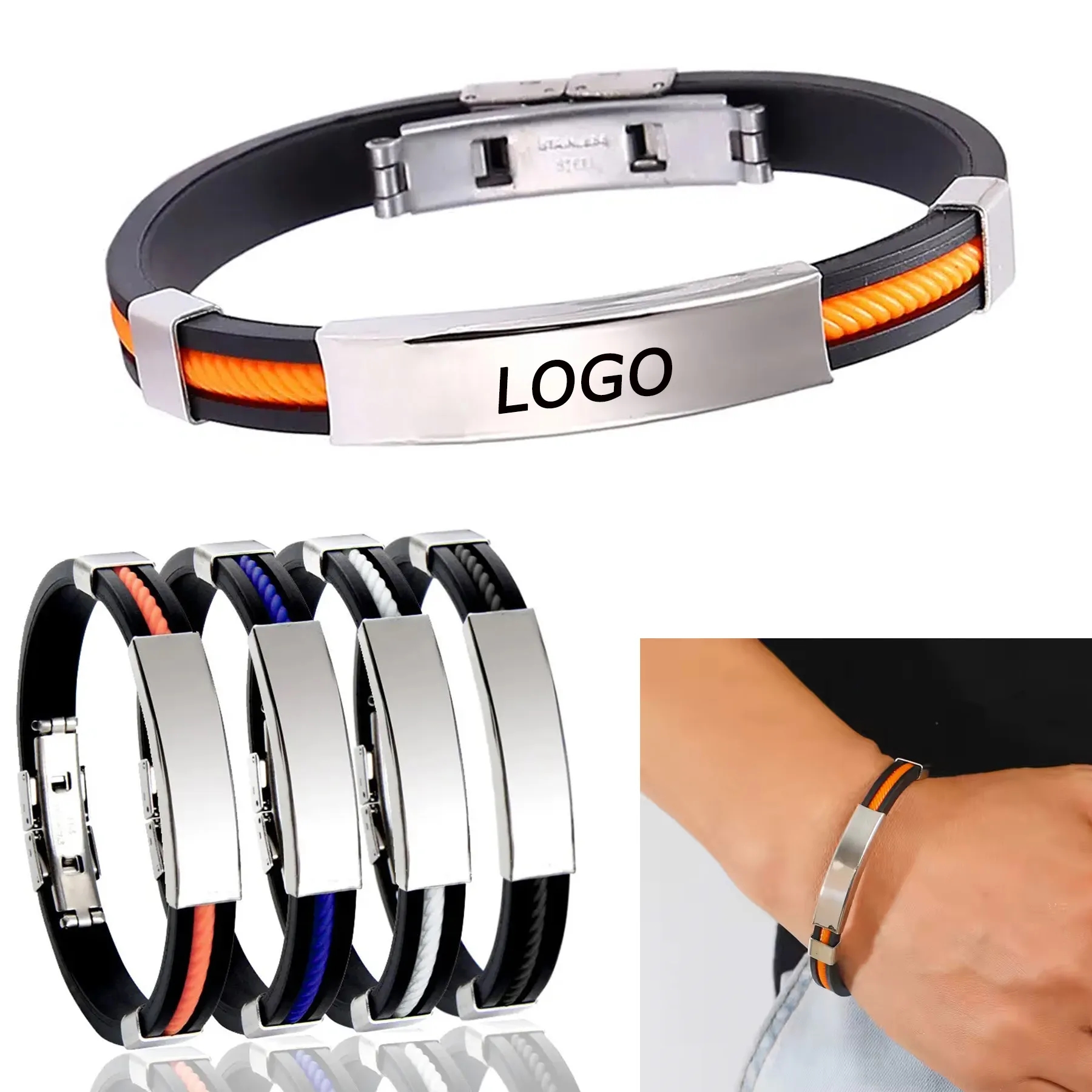 Colorful Silicone Bracelet Stainless Steel Silver Plating 2