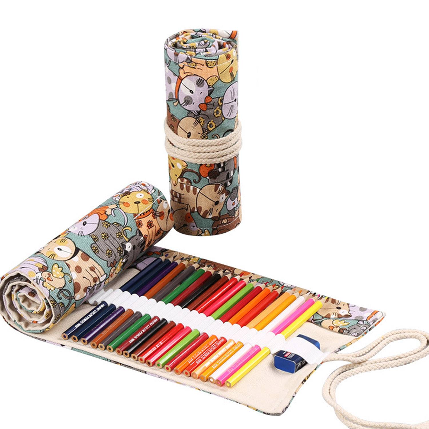 Canvas Colored Pencil Case Roll Storage Bag 3
