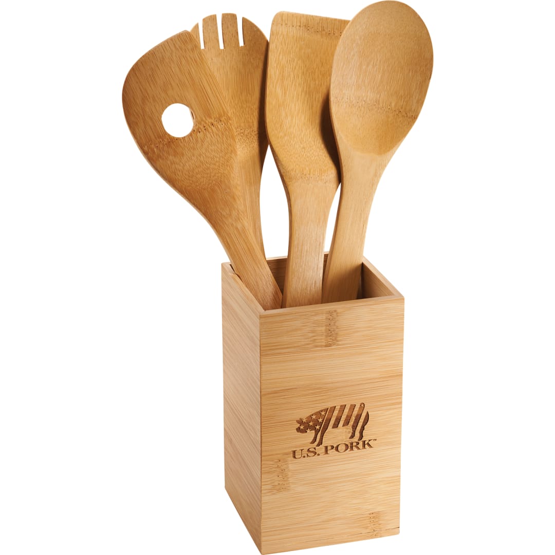 Bamboo 4-piece Kitchen Tool Set and Canister 22