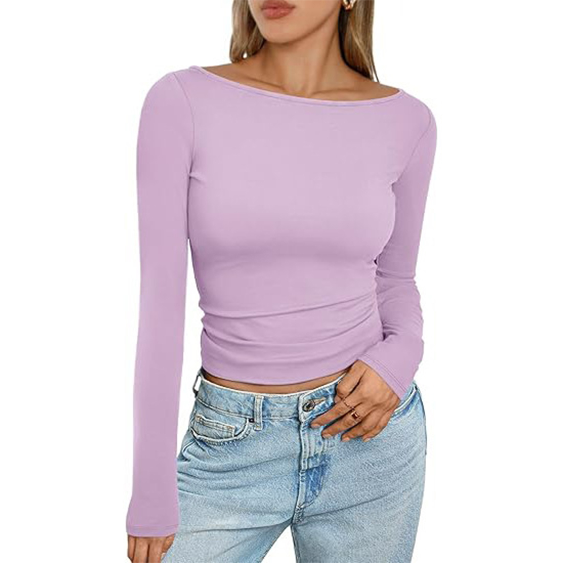 Women Boat Neck Long Sleeve Shirt 6