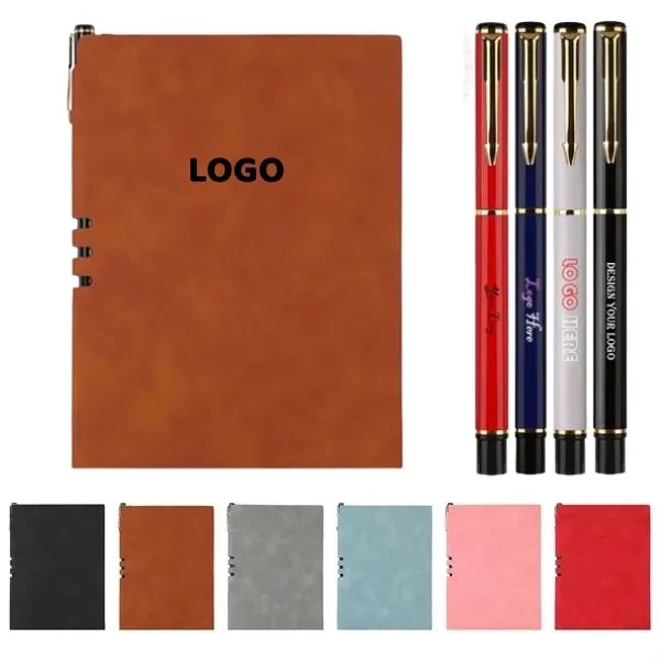 A5 Faux Leather Notebook and Metal Pen Set 5