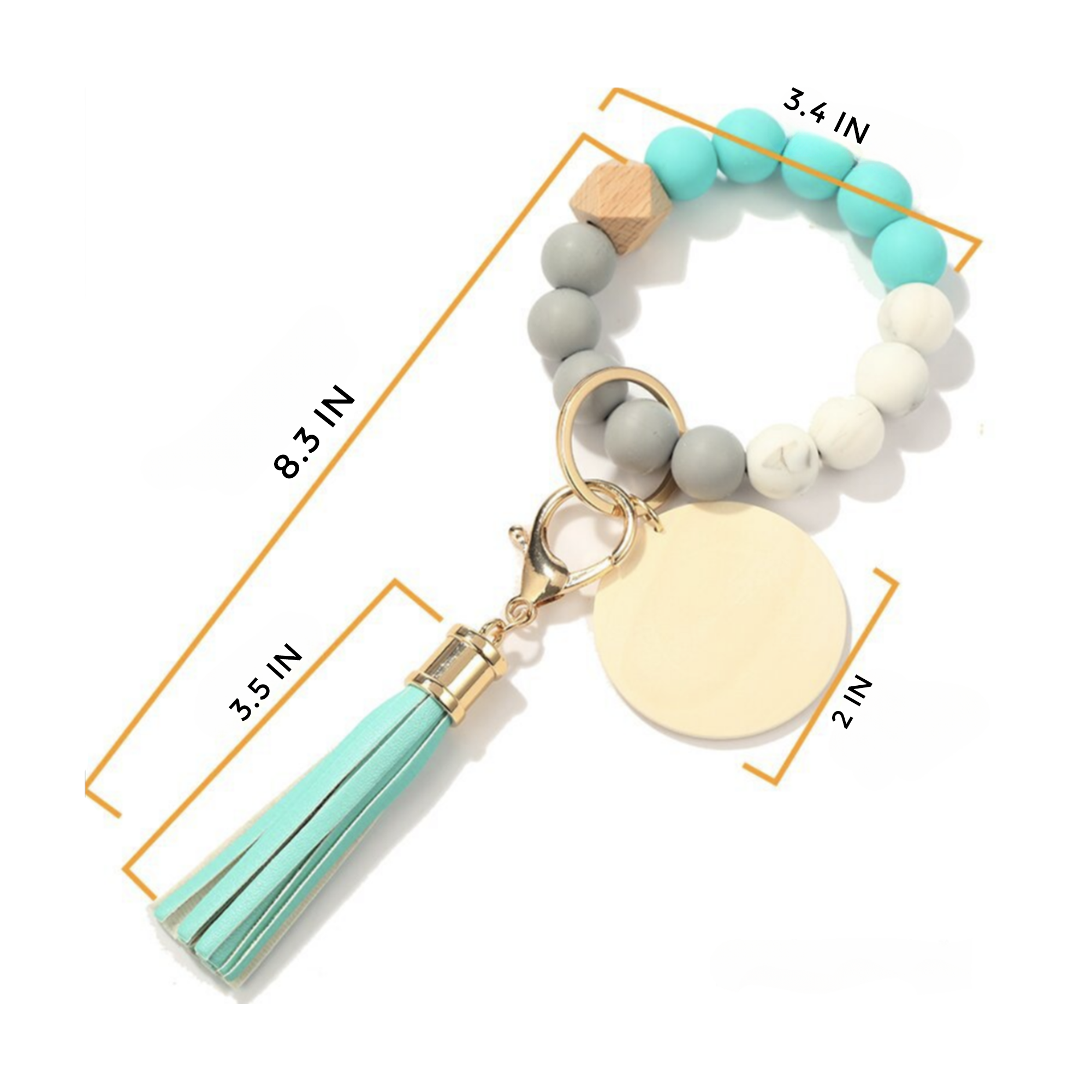 MOQ 10 PCS Customizable Silicone Key Bead Wood Bracelet Keychain 4