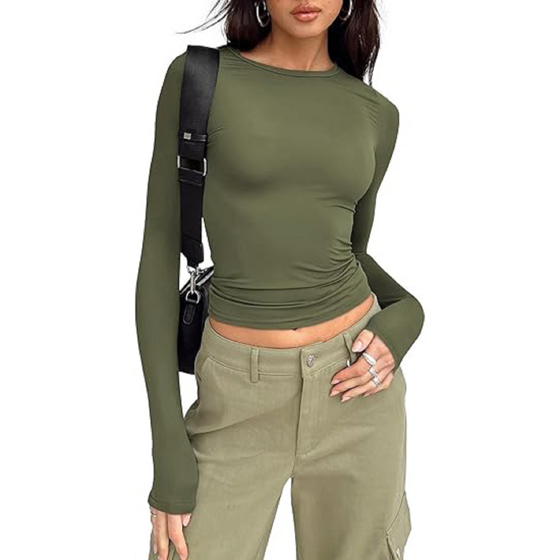 Women's Long Sleeved Shirt Basic Crop Top Tight Fit 16