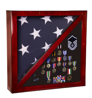 17 3/4" x 17 3/4" Rosewood Piano Finish Flag & Memorabilia Display Case 1