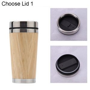 15oz Double Walled Stainless Steel Bamboo Coffee Travel Tumbler 2