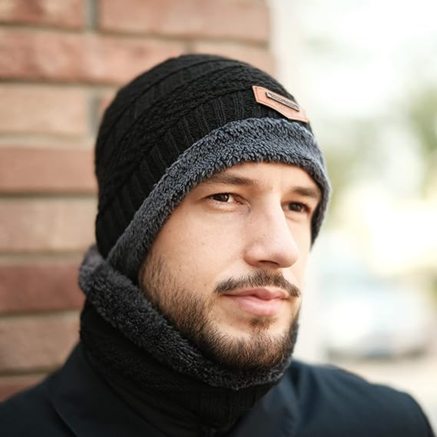 Mens Womens Winter Knit Thick Fleece Hats Scarf Set 6