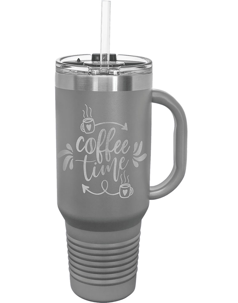 40 Oz.Dark Gray Tumbler Mug w/Handle and Snap Lid 1