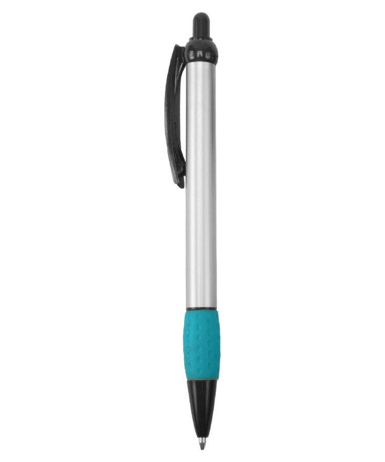 Promotional - Jolly Jotter - Silver Barrels Ballpoint Pens with Colored Trim and Rubber Grip 3