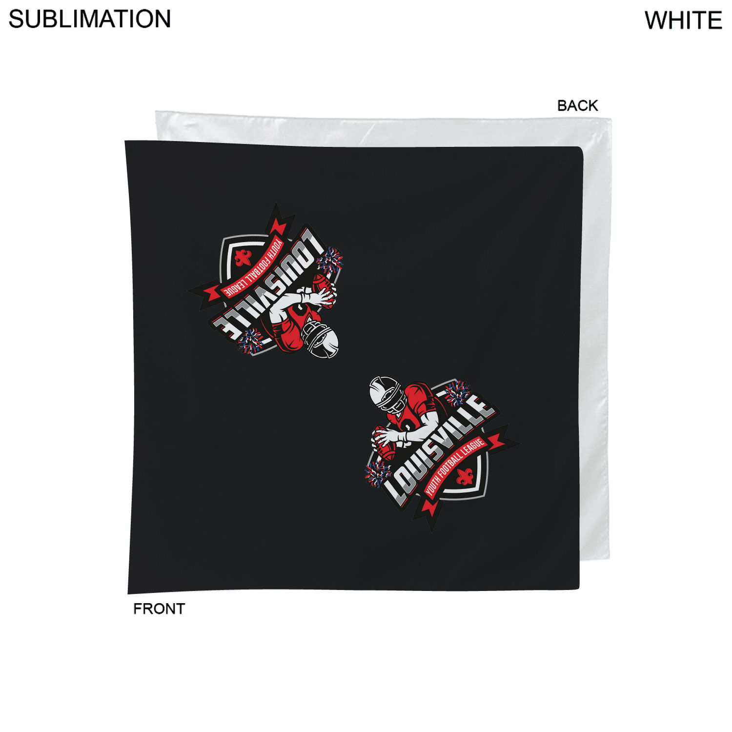 Colored Sublimated Bandana, 22x22, Sublimated Edge to Edge 1 side 2