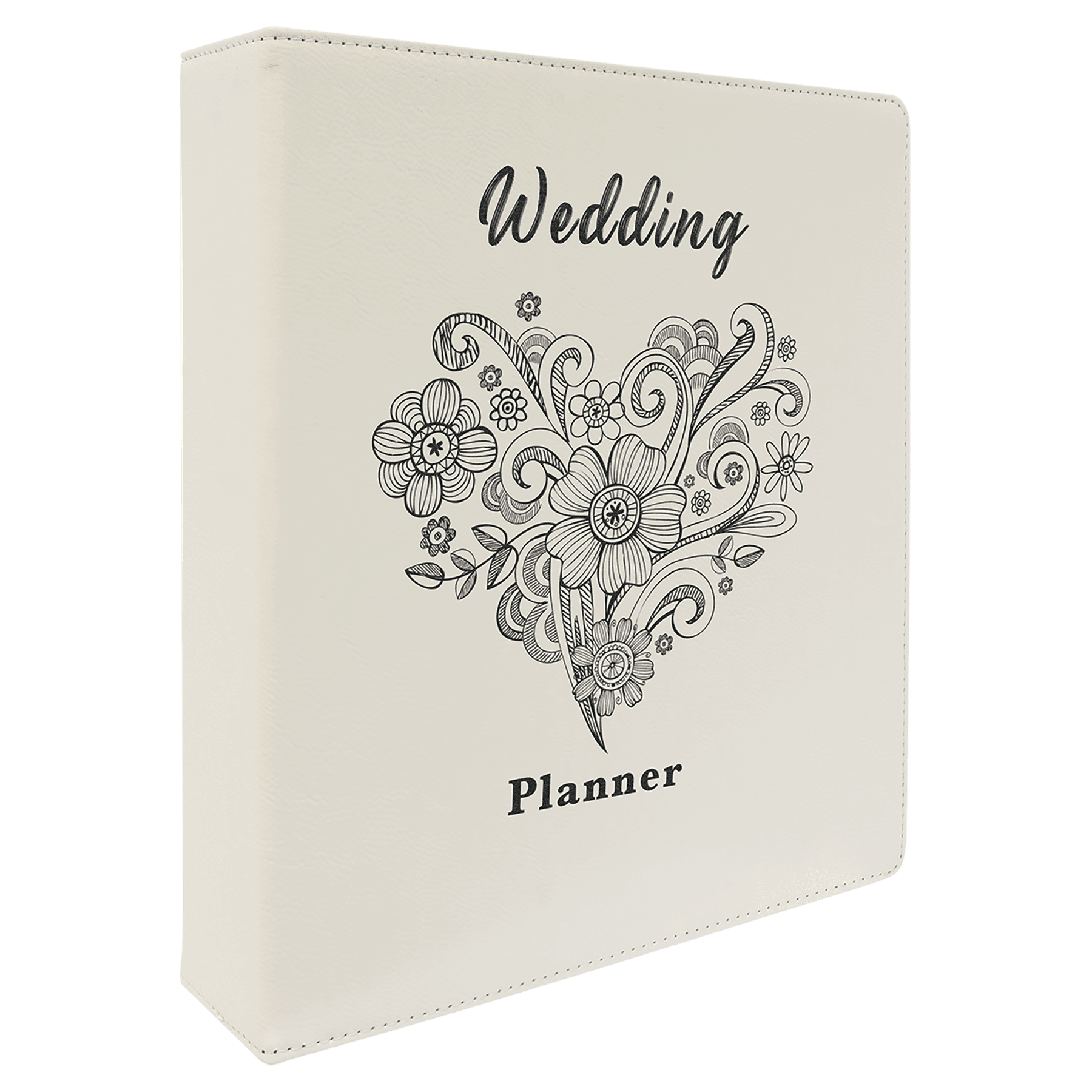 11" x 11 1/2" White/Black Leatherette 3 Ring Binder with 2" Slant D Rings 1