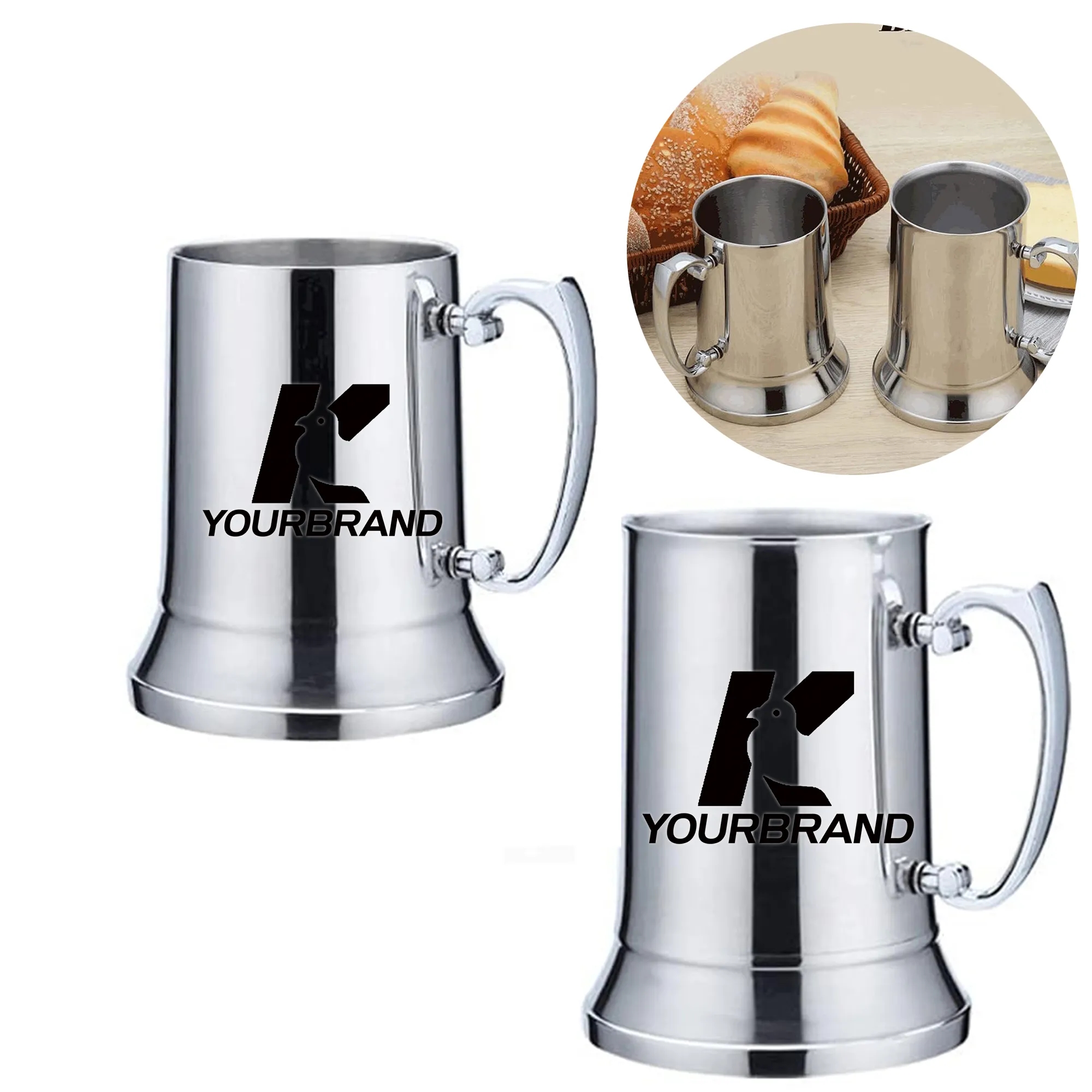 Stock 15oz Double Wall stainless steel Beer mug With Handle 1