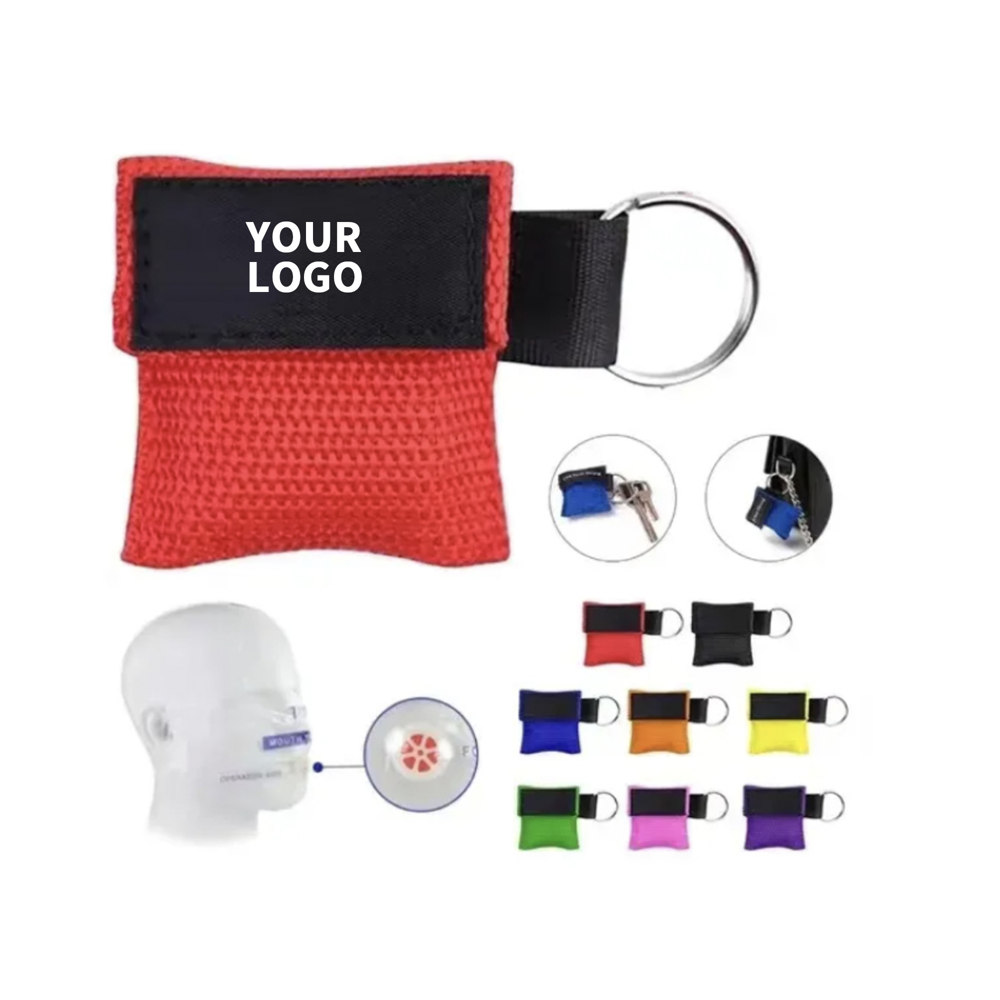 Emergency CPR Face Shield Keychain Kit 2" x 2" 7