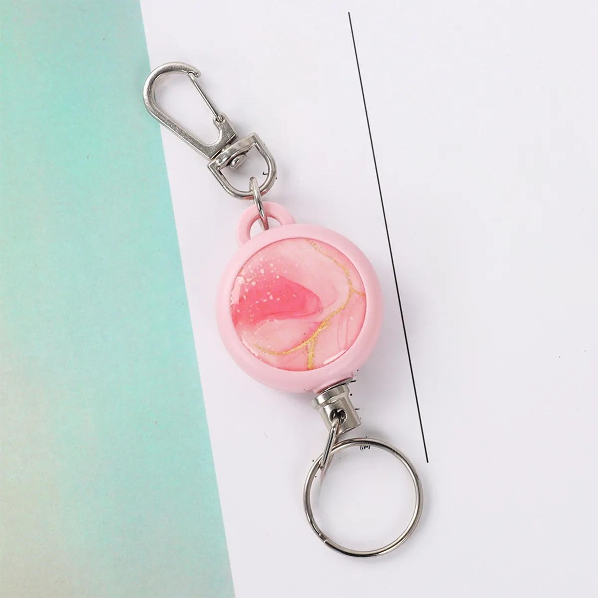 Retractable Keychain Badge Reel Carabiner Ski Pass Holder 2