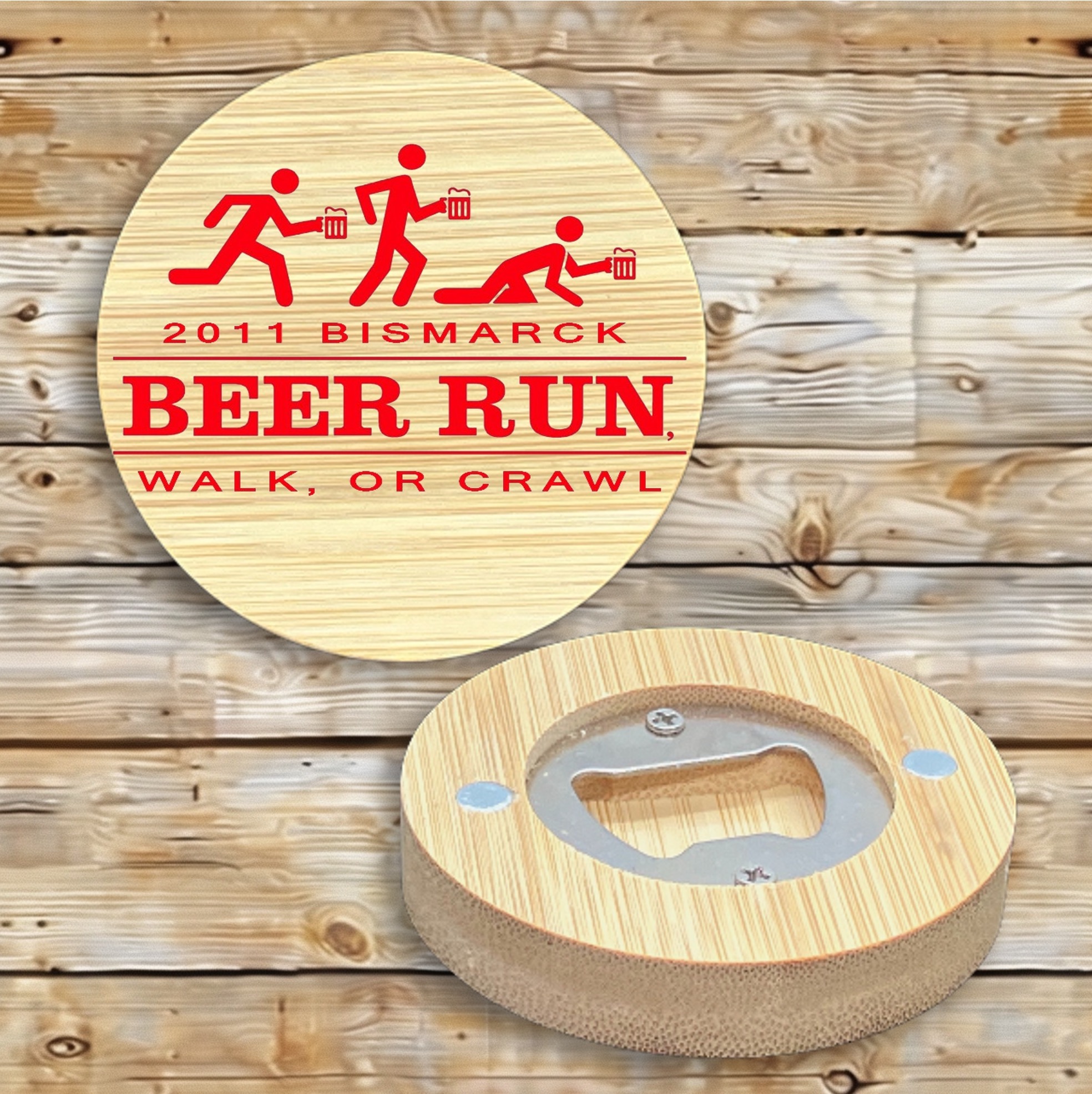2.5" Round BAMBOO Bottle Opener Magnet 39