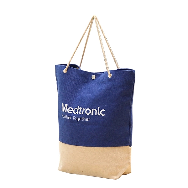 Two-tone canvas rope tote bag, custom tote bag with logo imprint 4