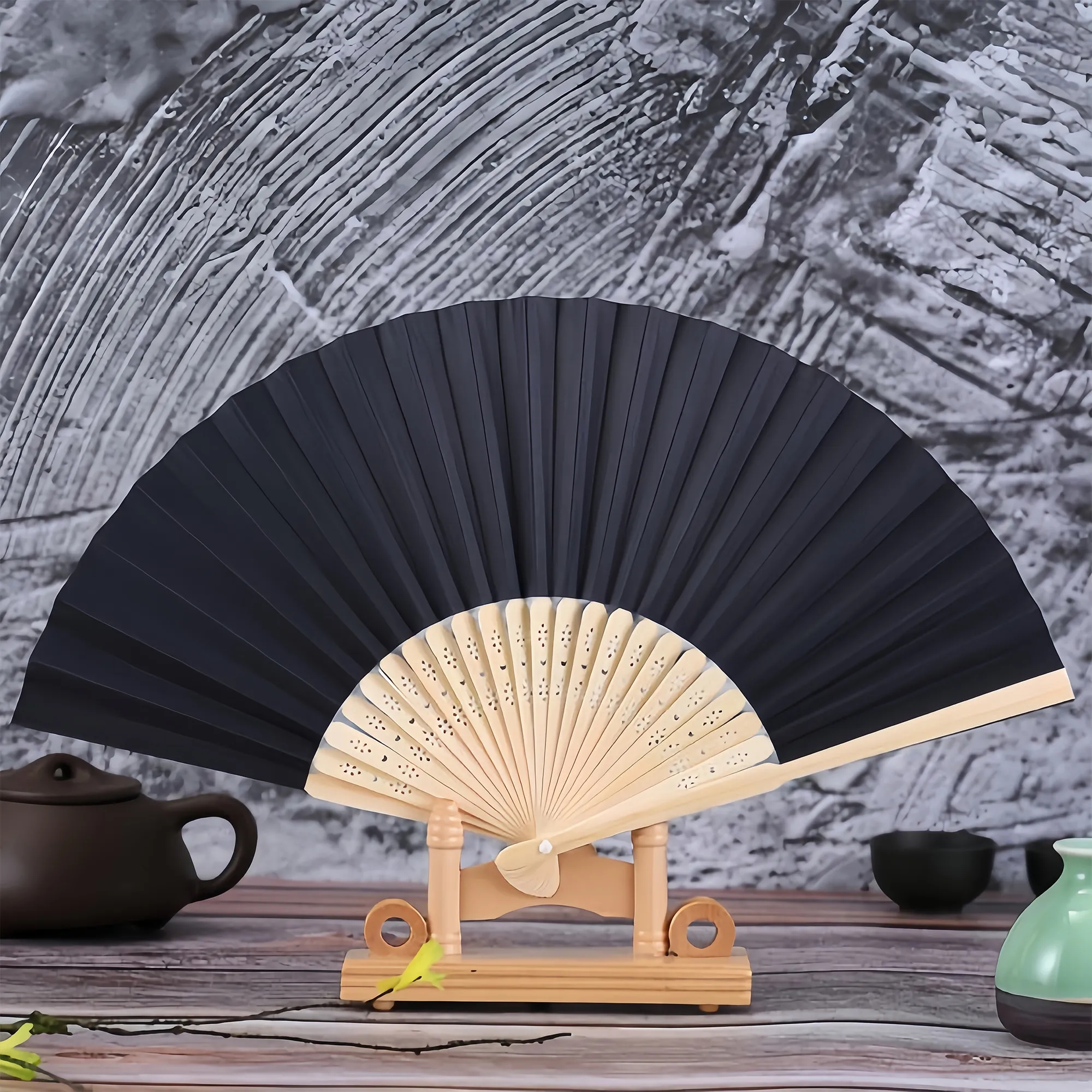 Blank Bamboo Paper Fan For Artistic Decoration And Events 2