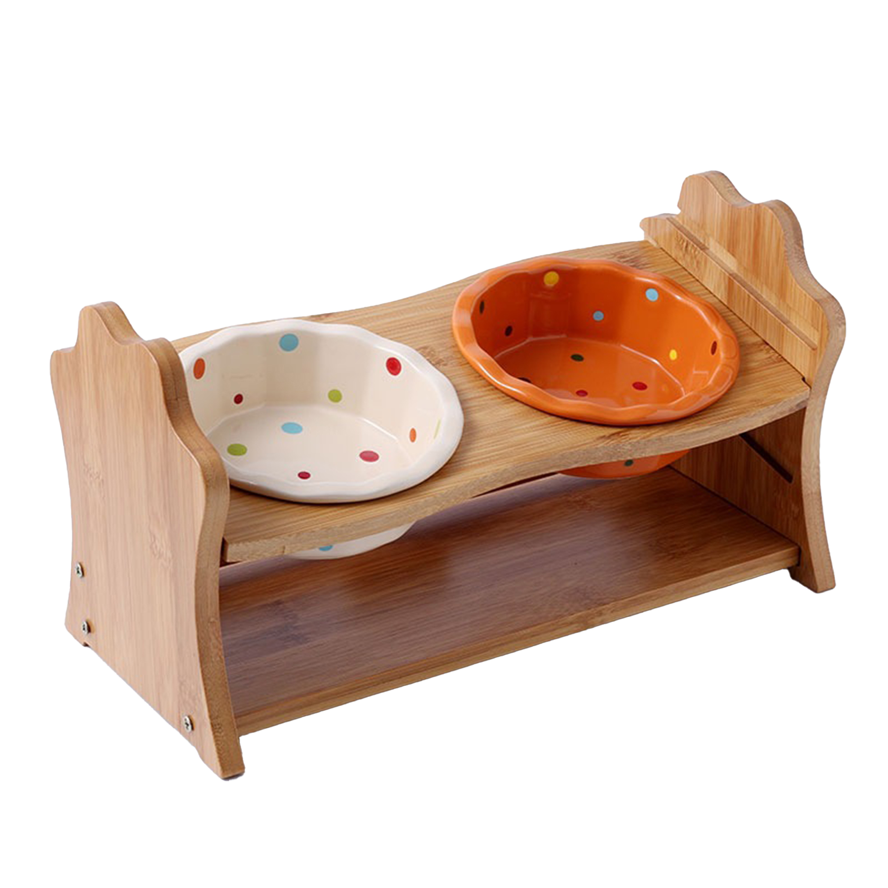 Ceramic Double Cat Bowl With Wooden Frame 5
