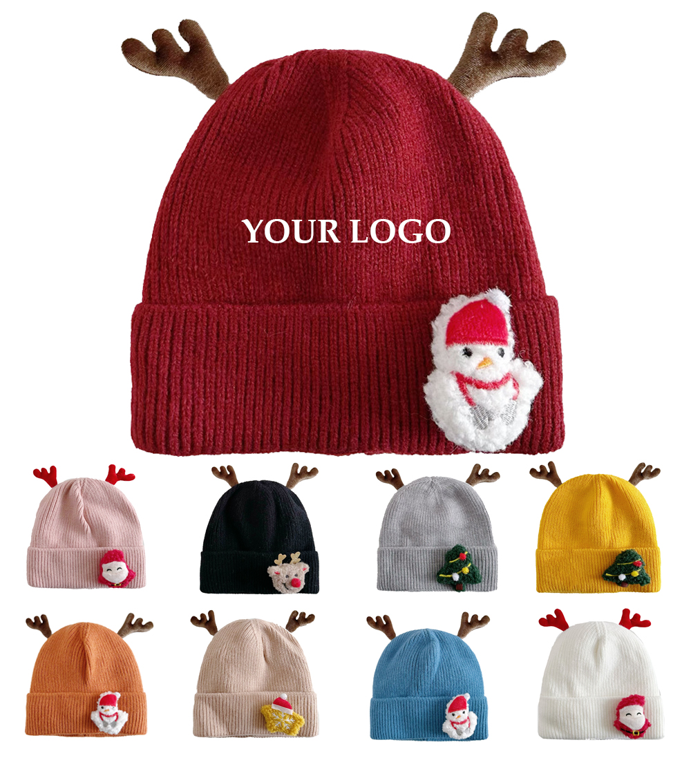 Antler Knitted Beanie Hat With Christmas 3D Doll 2