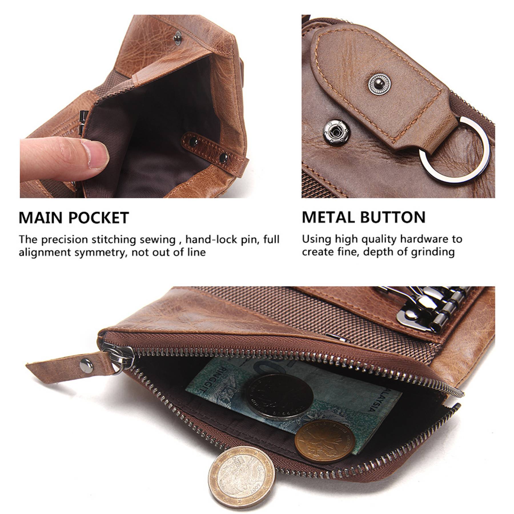 Genuine Leather Key Holder Wallet Men Coffee Black 7