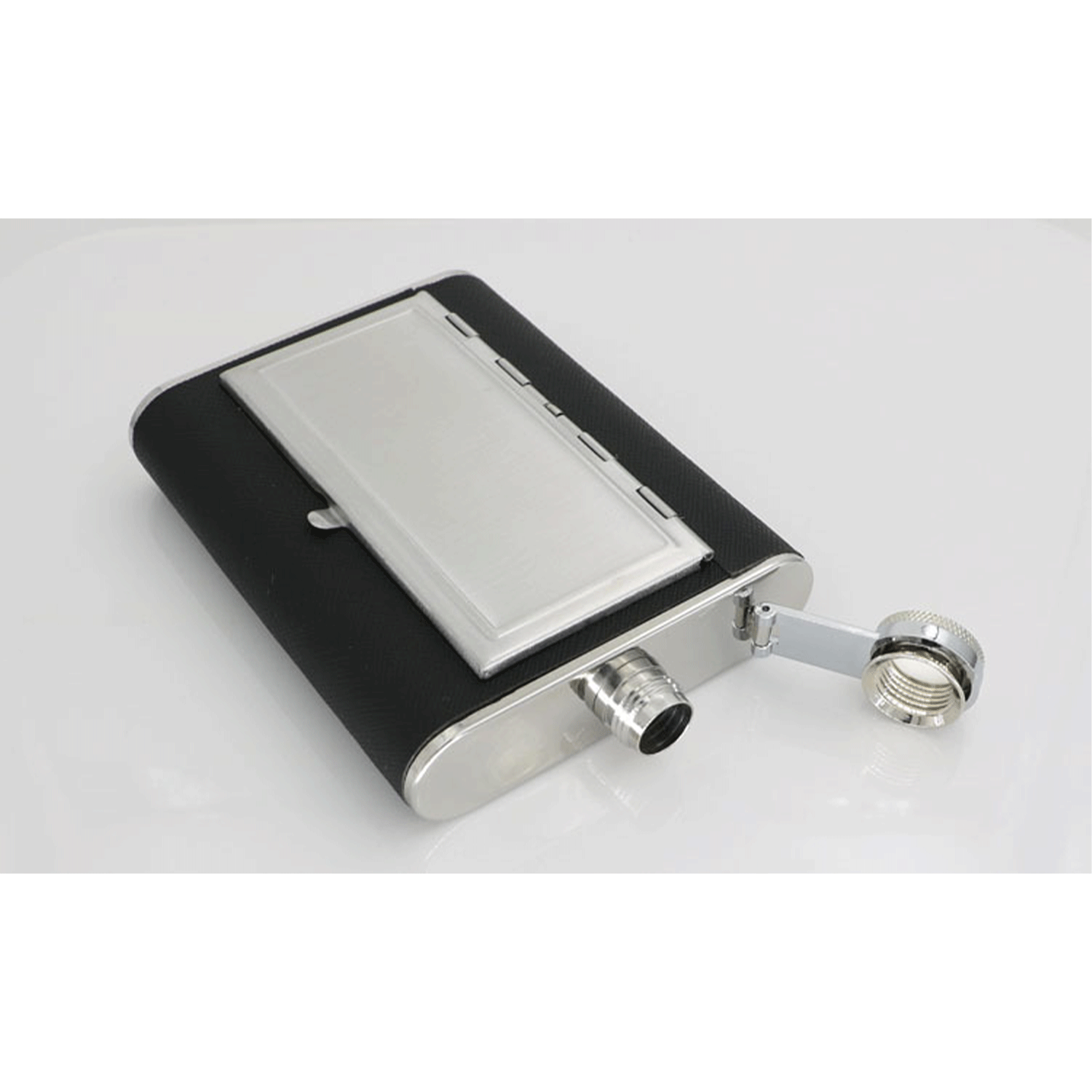 5oz black pu Whiskey Flask w/ bulid-in cigarette case 7