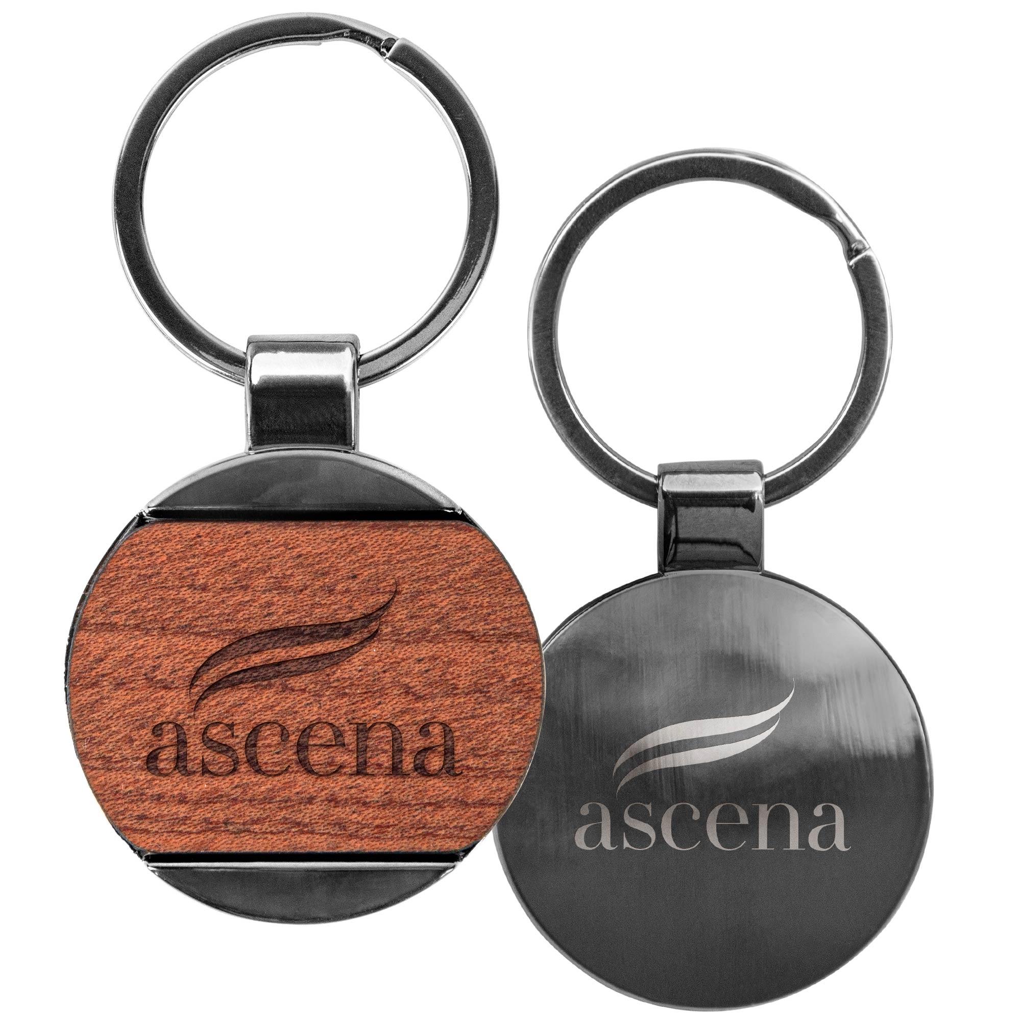 Newcastle Gunmetal & Wood Round Key Chain 3