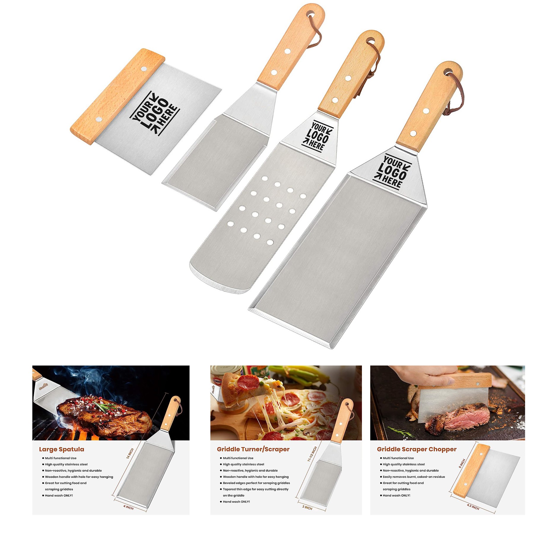 4 Piece Metal Spatula and Bench Scraper Set for Cast Iron Griddle 2