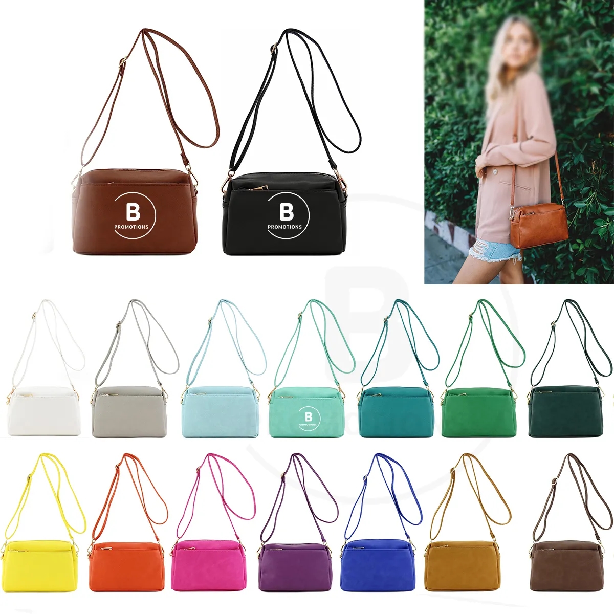 PU Crossbody Bag Triple Zip 4