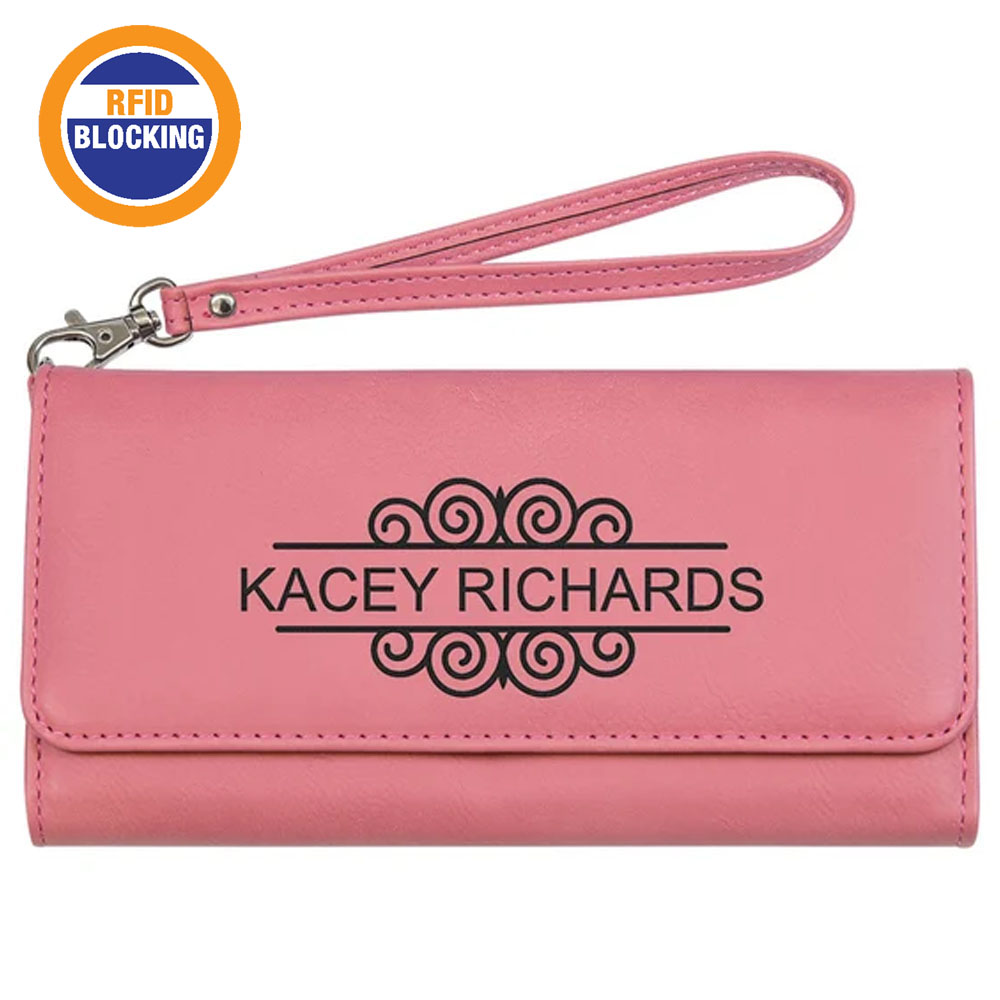 RFID Protected Pink Leatherette Wallet with Strap 1