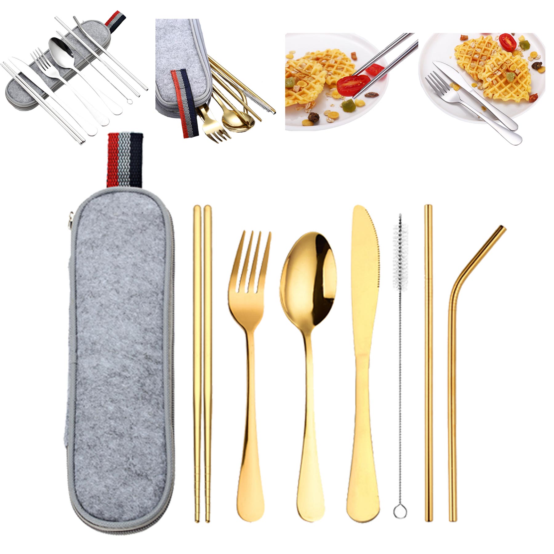 Portable Stainless Steel Travel Utensils 8 pcs set 2