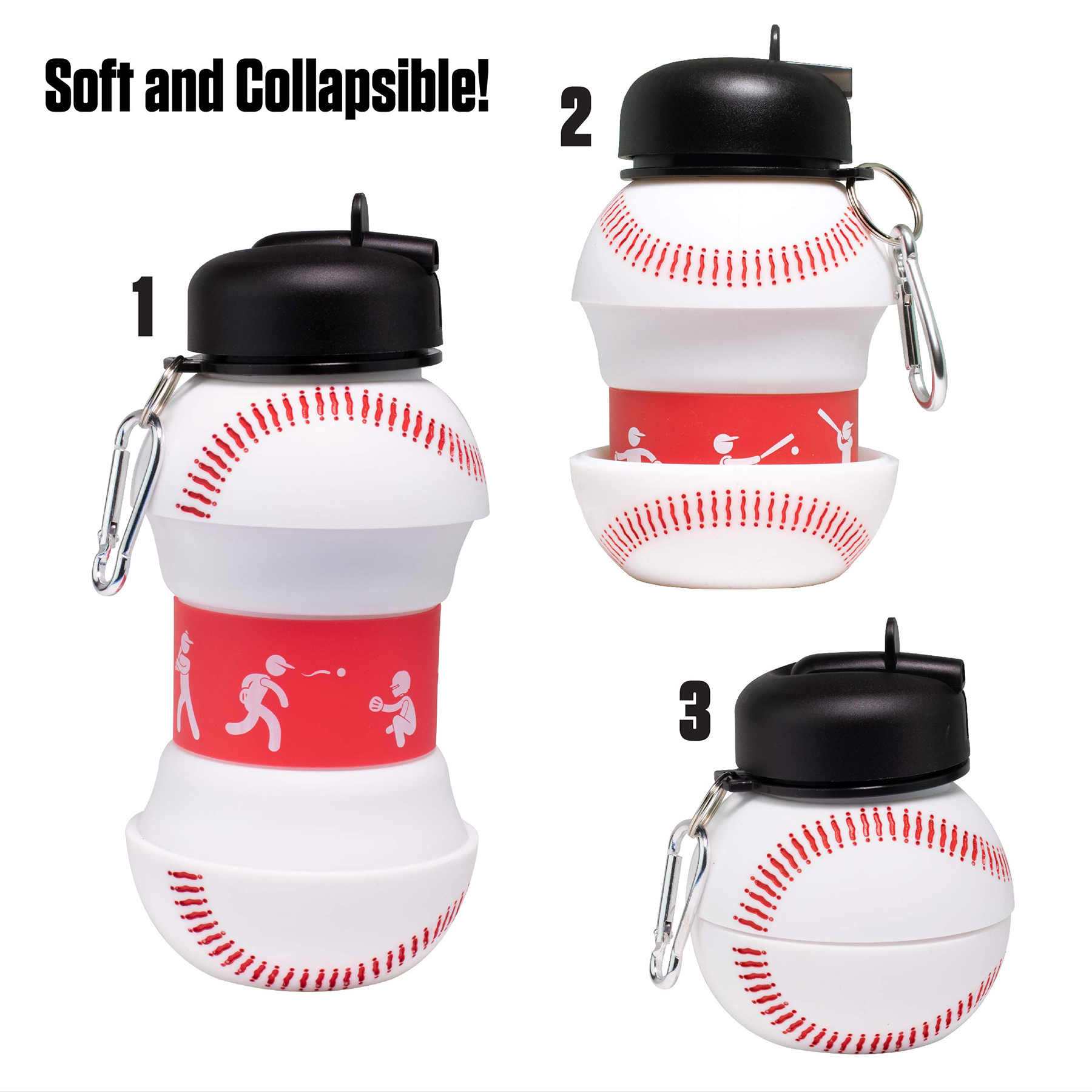 Art Clip-On Collapsible BPA-Free Silicone Baseball Water Bottle 2