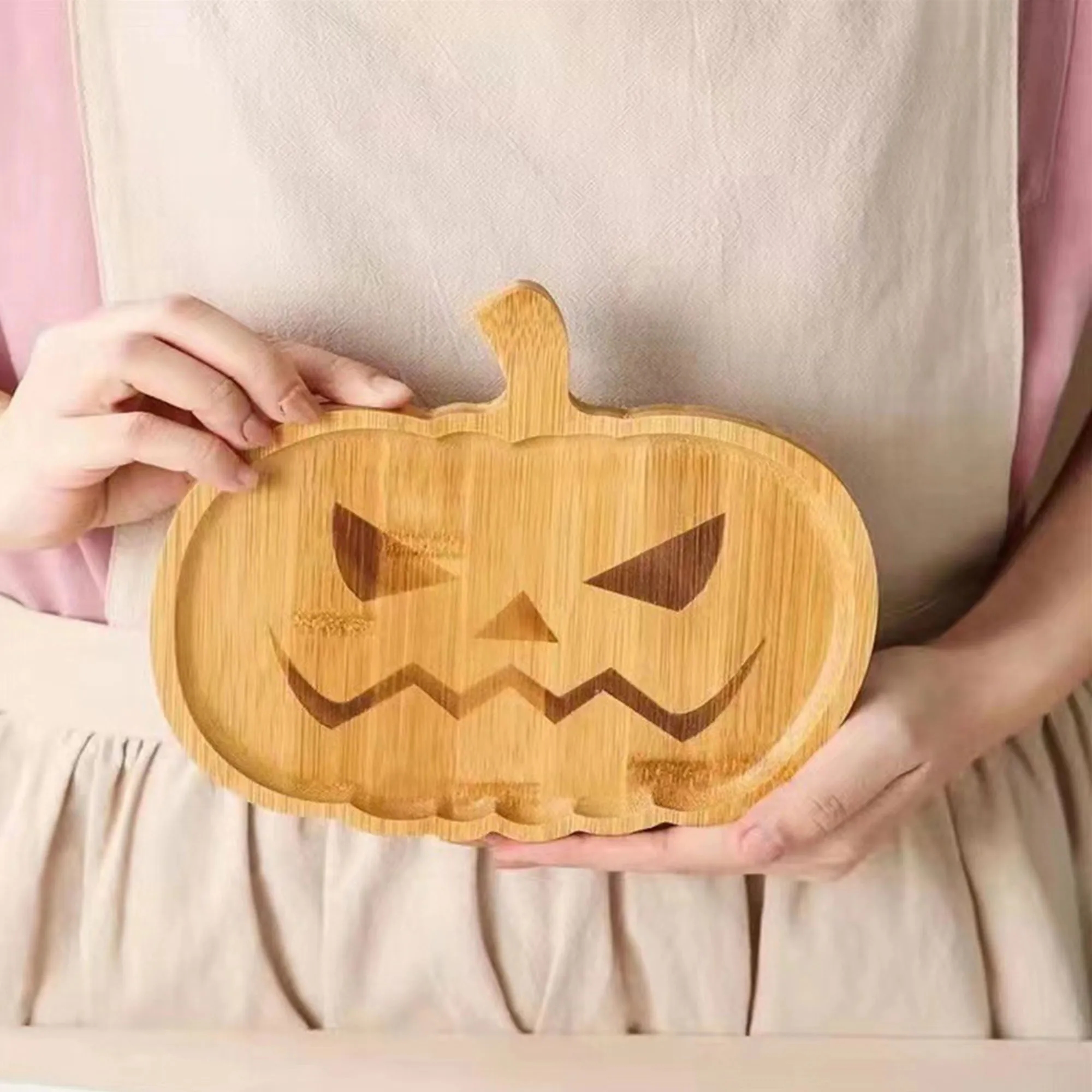 Halloween Wooden Tray Set With Pumpkin And Ghost Plates 4