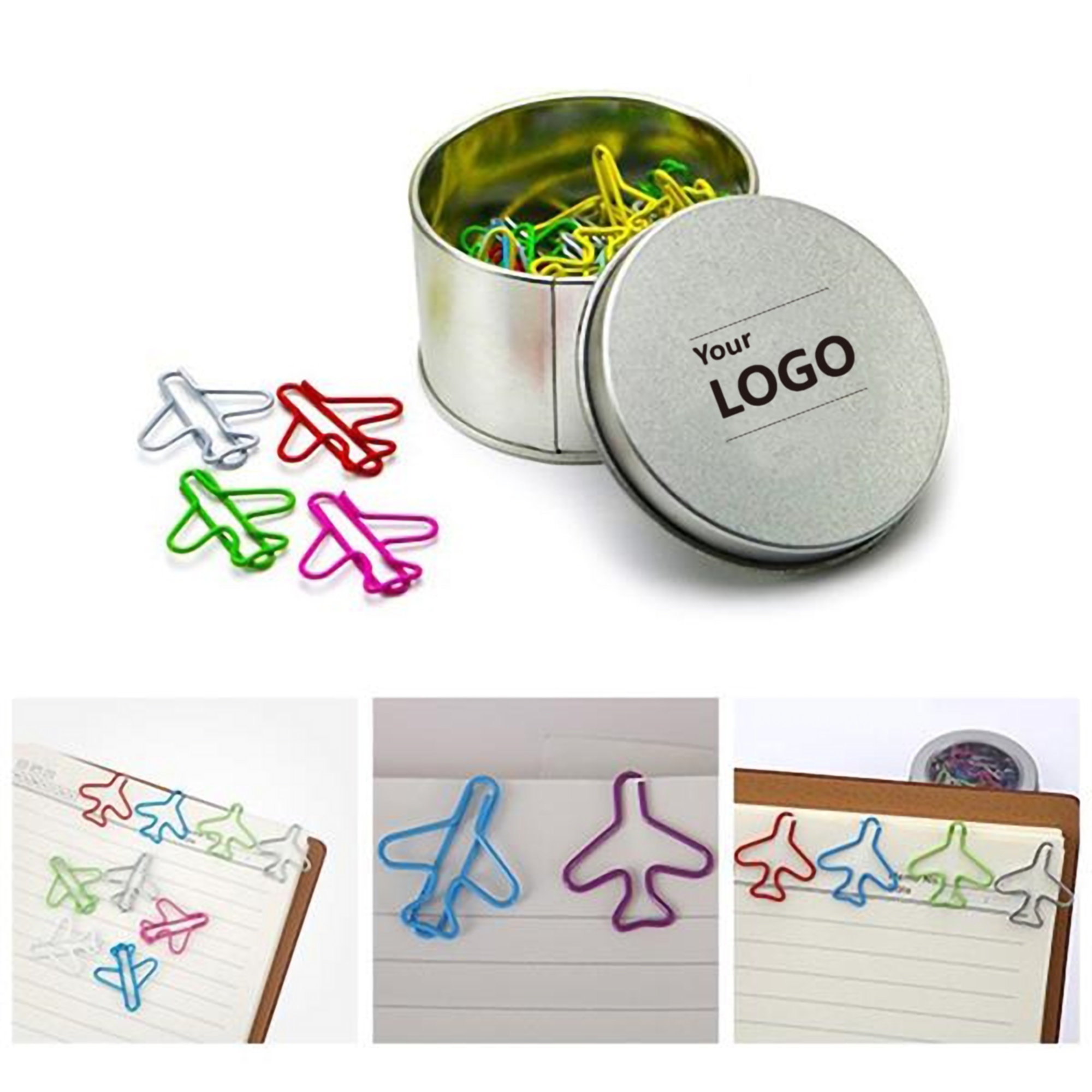 Airplane Shaped Paper Clips in Metal Tin 3