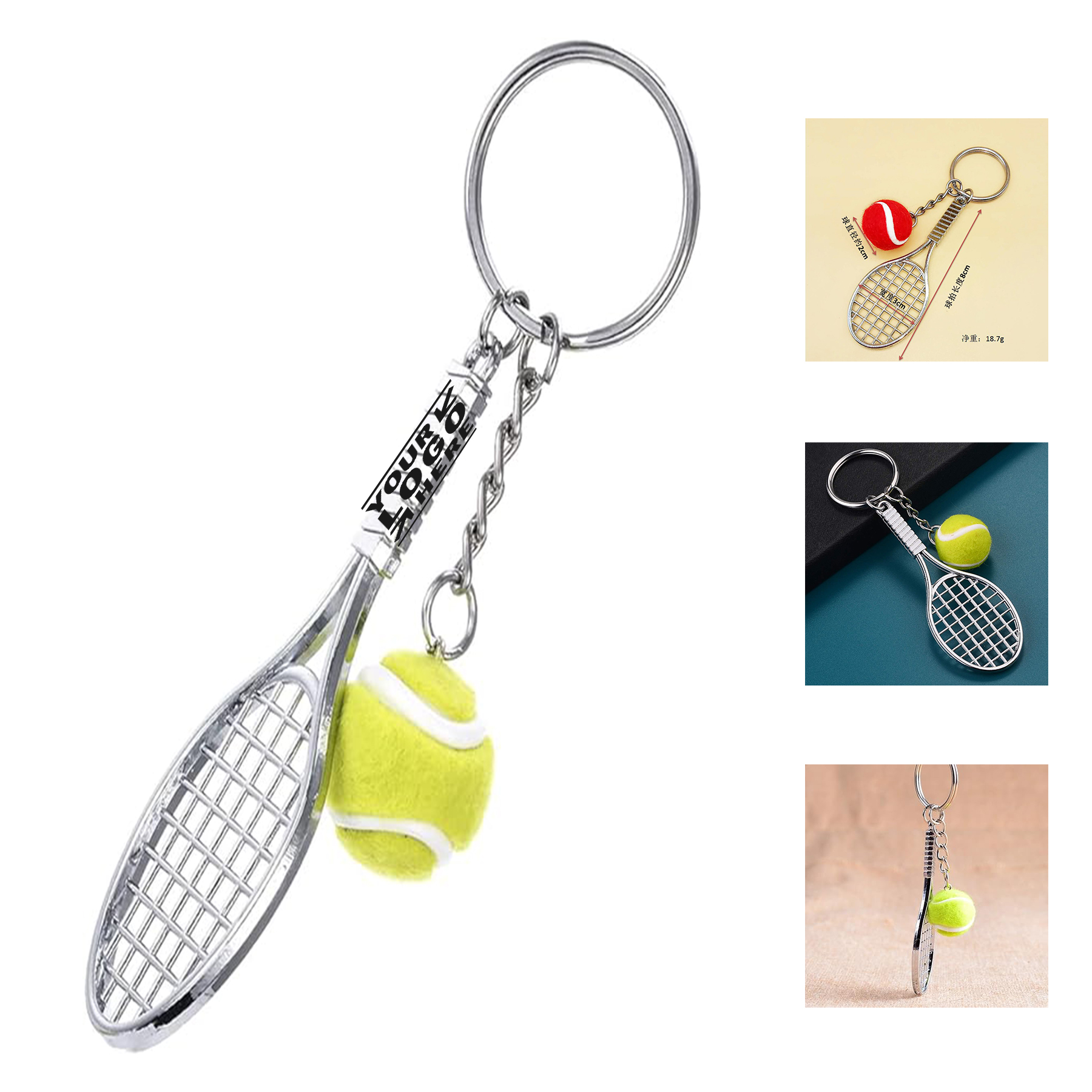 Z55-B Tennis Racket Ball Charms Pendants Keychain Key Ring 2