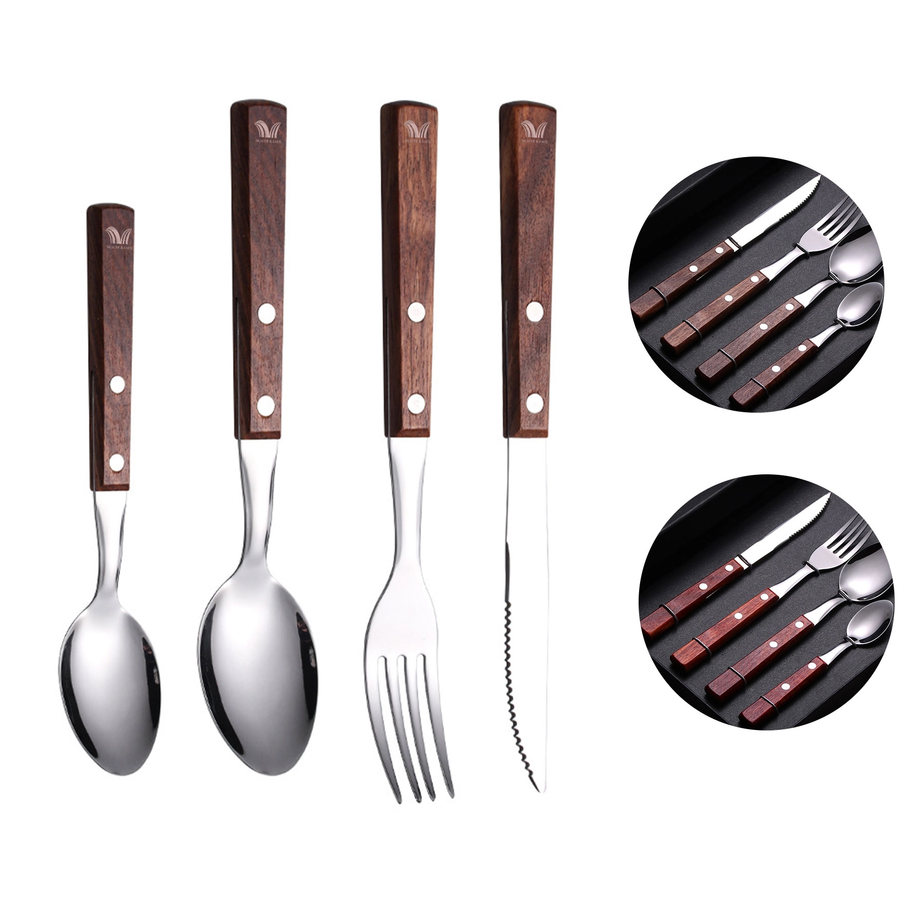 Silverware Set Stainless Steel Cutlery Wood Handle Retro 8