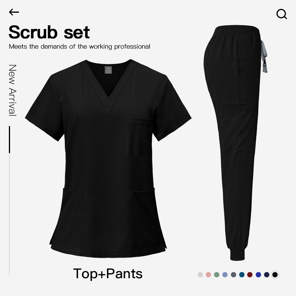 Medical Uniform Scrubs for Women Set V-Neck Pocket Top and Pants 21