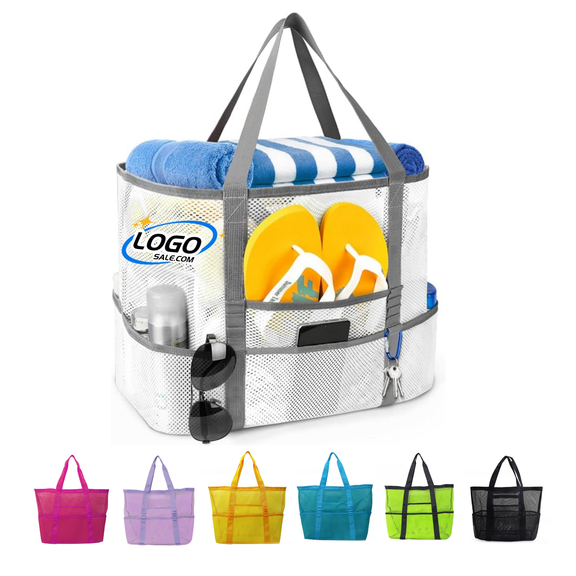Large Mesh Pockets Beach Bag 2