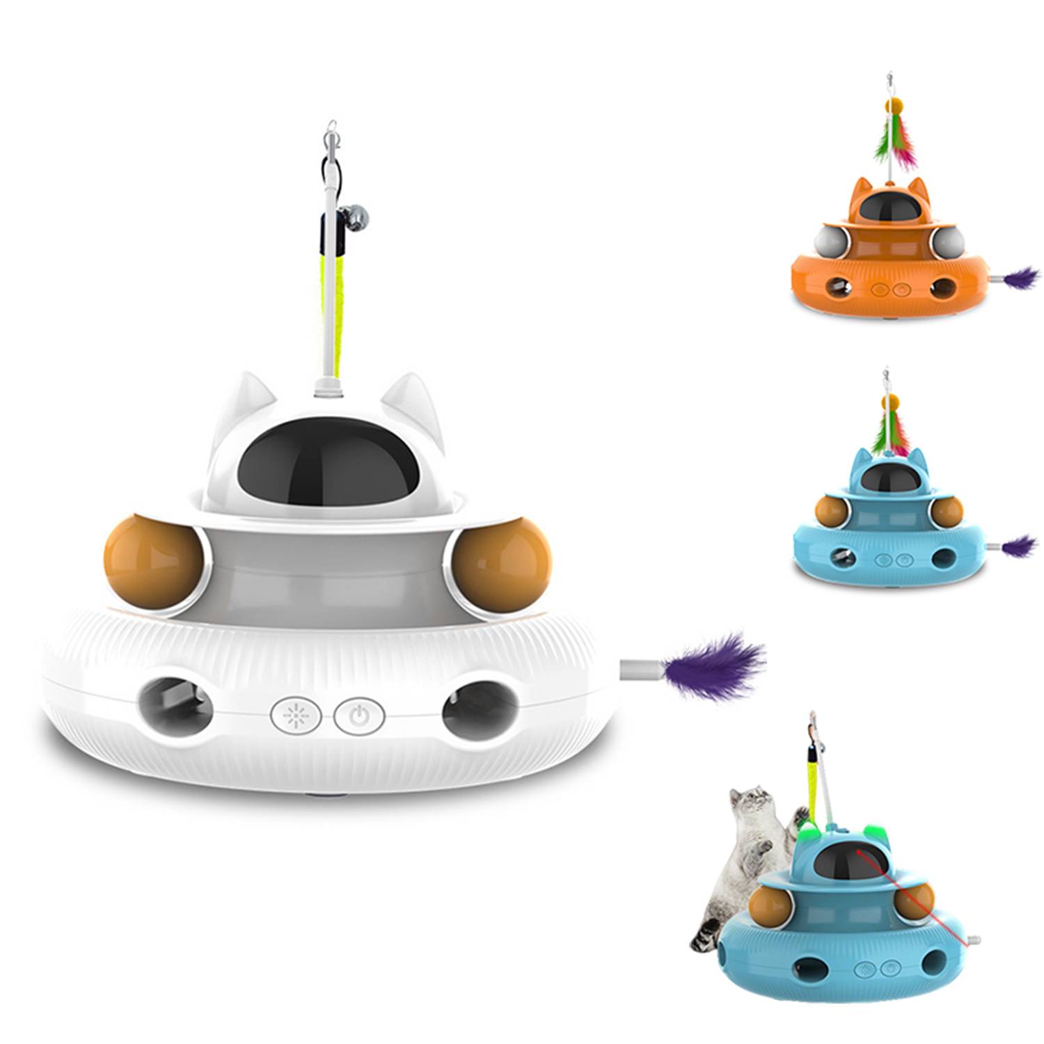 Indoor Interactive Cat Toy w/ Laser & Feather Wand 16