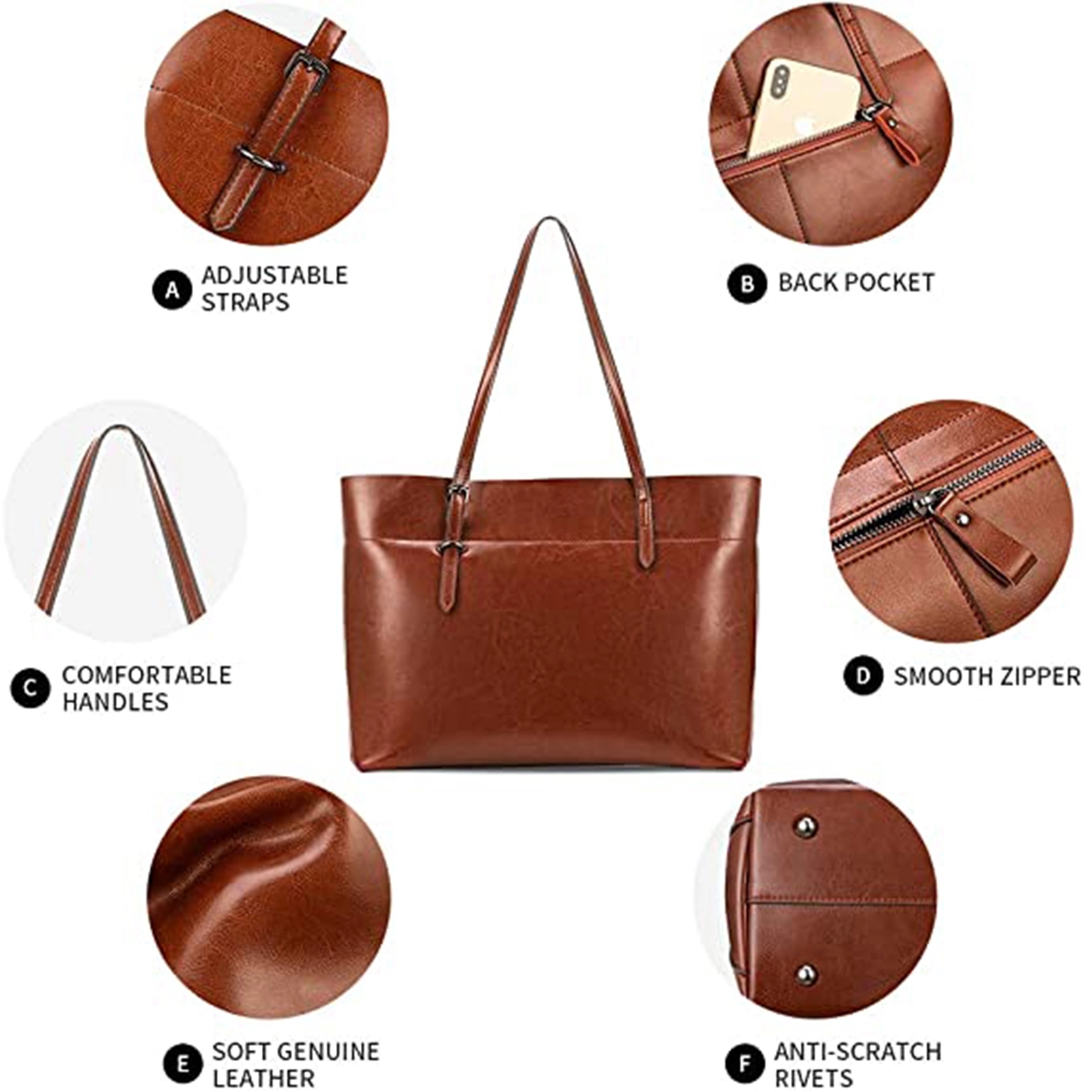 Vintage Leather Tote Shoulder Bag 5