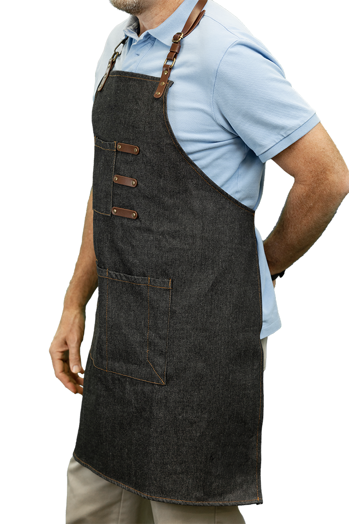 NEW Artisan Style Bib Apron - Denim with Vegan Leather 17