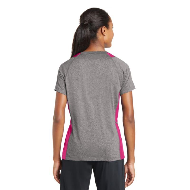 Sport-Tek Women's Heather Colorblock Contender V-Neck Tee. 18